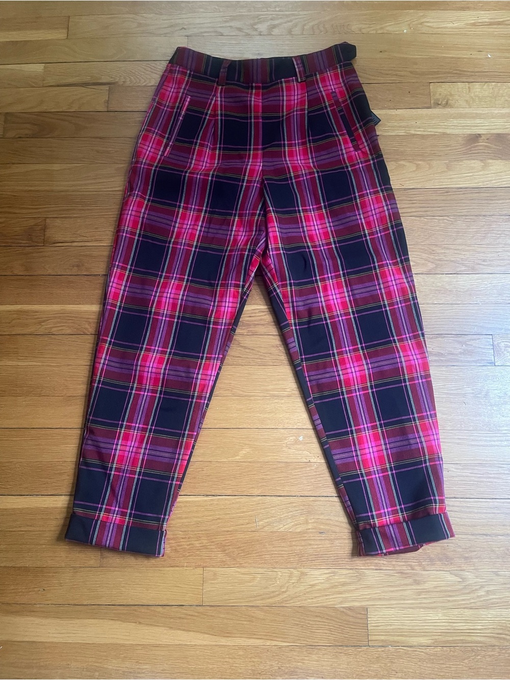 Topshop Pink and Black Plaid Pajama-Style Pants